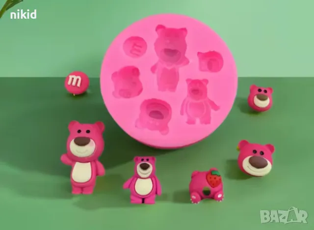 Ягодово мече Strawberry Bear силиконов молд форма фондан декор шоколад