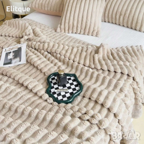 Мекичко пухкаво одеяло в каки цвят, снимка 2 - Други стоки за дома - 53126634