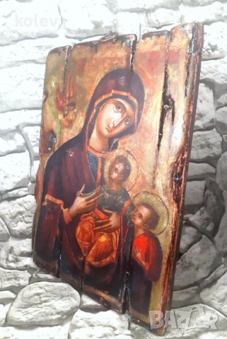 ПРОДАДЕНА!икона Богородица с децата Исус и Йоан Предтеча 30/21 см УНИКАТ, декупаж, снимка 3 - Икони - 33070636