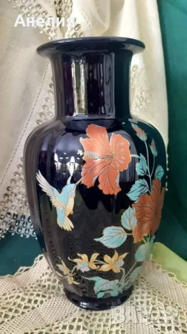 Ваза кобалт с хибискус и колибри, снимка 2 - Декорация за дома - 49736262