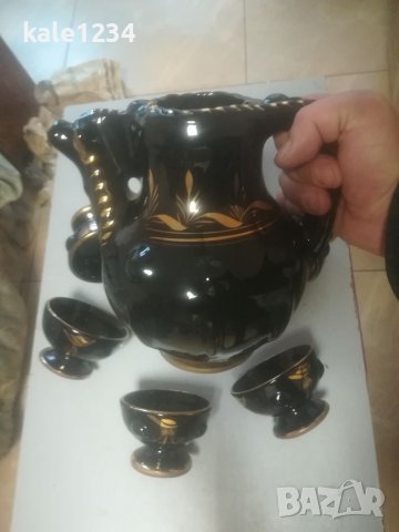 Керамичен сервиз за вино. Черно със злато. Чисто нов. Ръчно рисуван. За механа. Българско производст, снимка 7 - Сервизи - 39029147