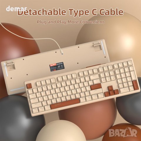 MAMBASNAKE V300 Retro 108 клавишна кабелна клавиатура с RGB подсветка, снимка 5 - Клавиатури и мишки - 43230308