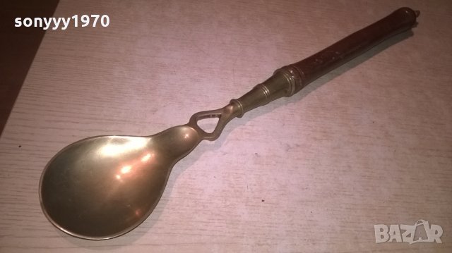 ГОЛЯМА РЕТРО ЛЪЖИЦА-МЕД/МЕСИНГ/ДЪРВО-ВНОС ФРАНЦИЯ