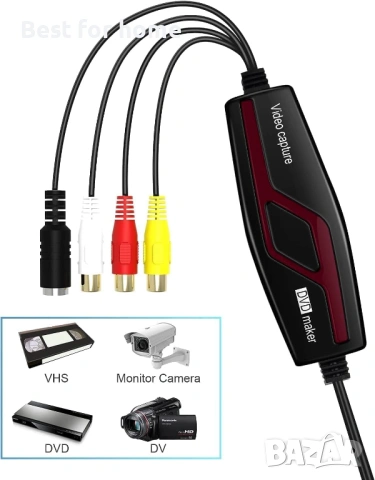 USB Адаптер за прехвърляне на видео – Конвертор от VHS/Камера към Компютър, снимка 4 - Друга електроника - 53063072