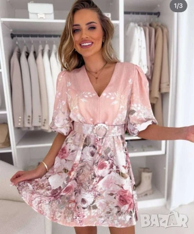 флорални рокли с колан , снимка 2 - Рокли - 50873149