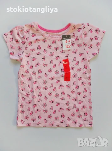 Тениска с пеперуди за момиче, размер 6-7 г, 122 см