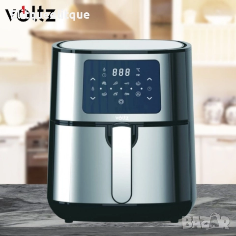 Фритюрник AirFryer Voltz, 1400W, 5.5 литра, Горещ въздух, Таймер, до 200°C, Сив, 2 ГОДИНИ ГАРАНЦИЯ, снимка 6 - Фритюрници - 52187814