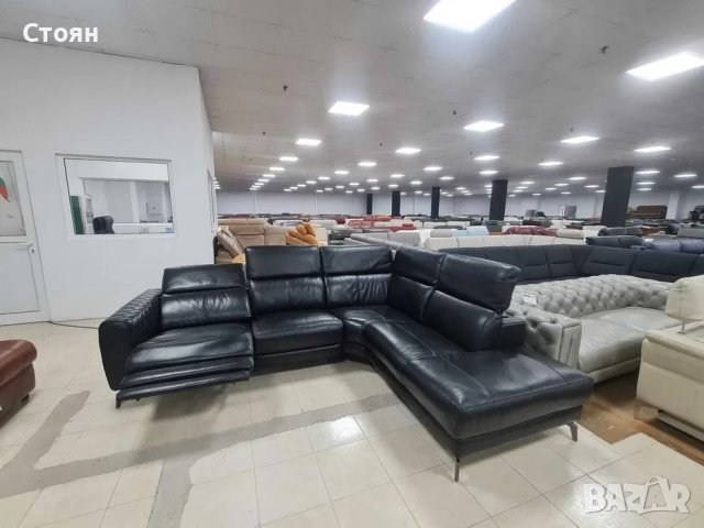 Черен кожен ъглов диван с електрически релаксиращ механизъм, снимка 7 - Дивани и мека мебел - 39963873