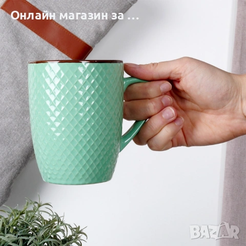 Комплект от 4 керамични чаши 400мл, многоцветни 139673, снимка 5 - Чаши - 53230748