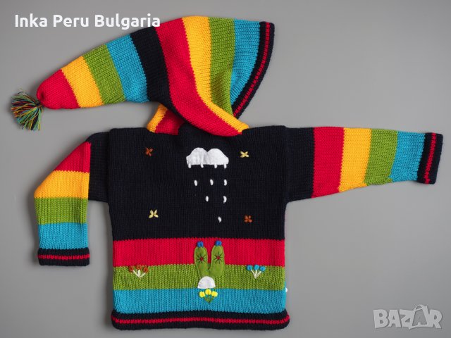 Тъмно синя перуанска детска жилетка с елфска качулка, размери от 0 до 7 години, снимка 2 - Детски пуловери и жилетки - 35511572