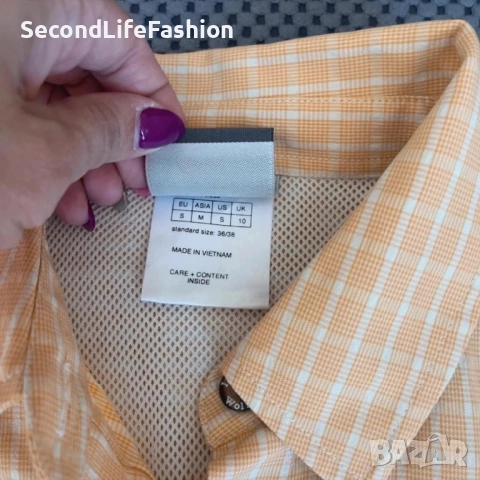 Дамска риза Jack Wolfskin Travel каре бяло-оранжева, с копчета, размер М, снимка 6 - Ризи - 52571868