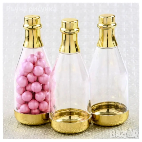 Малка ПВЦ бутилка "Шампанско" за декорация /6 броя в стек/, снимка 3 - Декорация за дома - 48621363