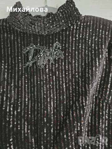 Черна парти рокля с пайети и цип, снимка 2 - Рокли - 52647698