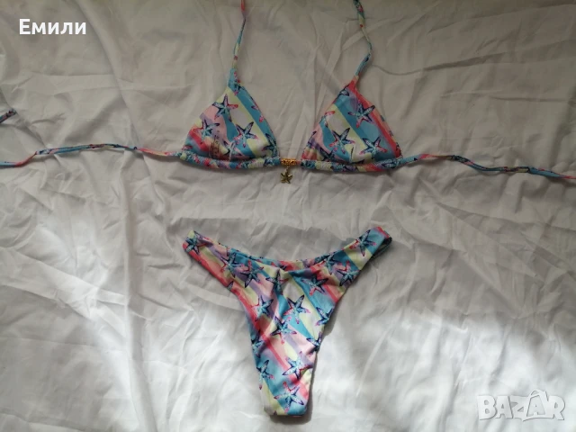 Нов комплект цветен дамски бански от две части с принт морски звезди р-р XS, S, M, L, снимка 8 - Бански костюми - 50899807