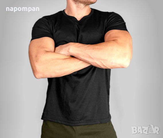 Мъжка черна тениска за фитнес от дишаща материя, снимка 2 - Тениски - 38579007