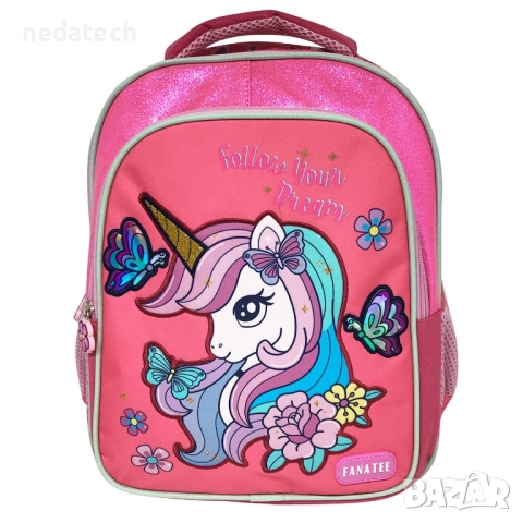 Ученическа раница еднорог, Розов, 24x12x33 см.