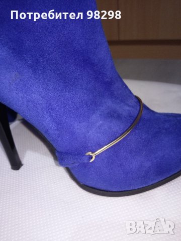Сини дамски ботуши на ток