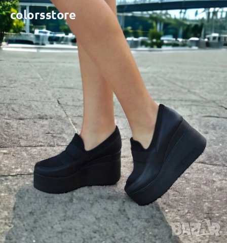 Обувки на платформа - черна кожа - 150K, снимка 2 - Дамски ежедневни обувки - 36371642