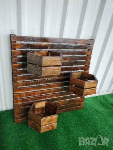 Дървени цветарници декоративно пано за стена с щайги , снимка 8 - Декорация за дома - 48240107