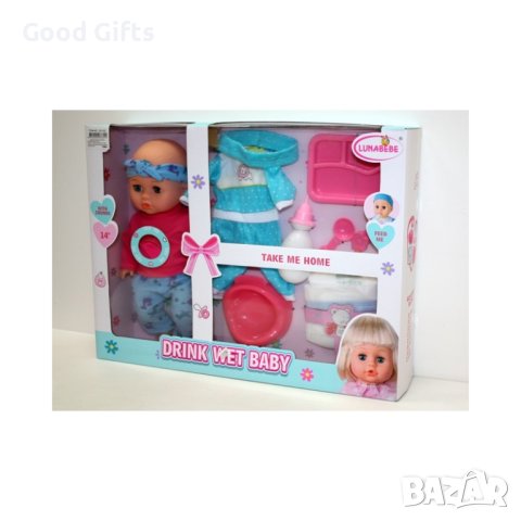 Кукла бебе с дрехи и аксесоари, 25см