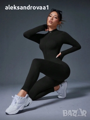 🖤 Черен рипсен гащеризон с цип – стягащ & push-up ефект, снимка 2 - Гащеризони - 52738071