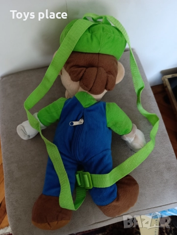 NINTENDO SUPER MARIO BROS ПЛЮШЕНА КУКЛА ЛУИДЖИ С РАНИЦА С ЦИП, снимка 3 - Плюшени играчки - 51660701