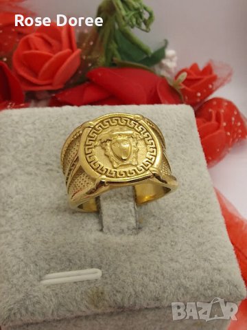 Мъжки позлатен пръстен реплика Медуза разлини модели 18К златно покритие, снимка 4 - Пръстени - 44071671