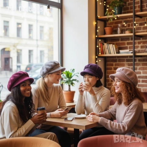 Дамска зимна плетена шапка с козирка и декоративни камъчета , снимка 3 - Шапки - 52997049