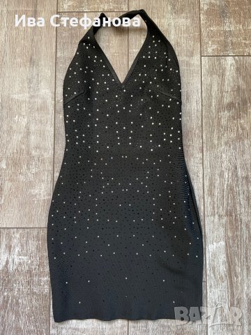 Черна бандажна къса рокля с камъни сваровски-Swarovski Crystal