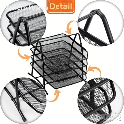 Хоризонтална Поставка за документи метална черна с 4 отделения Органайзер за бюро, снимка 2 - Други стоки за дома - 52465697