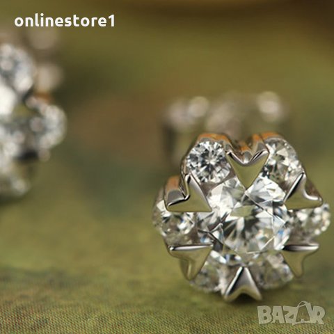 Сребърни Обеци Искряща Снежинка - 925 печат сребро BA221, снимка 6 - Обеци - 28147744
