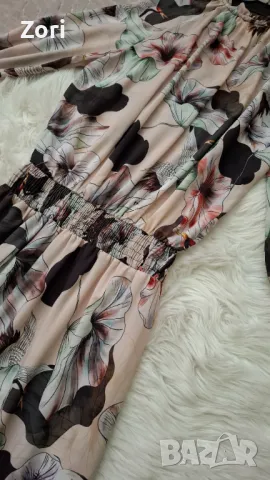 РАЗКОШНА дълга бежова рокля на едри цветя, снимка 11 - Рокли - 50091191