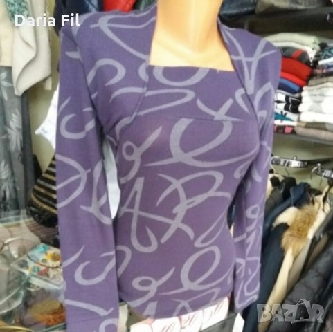 Блуза с деколте трапец в люляково лилаво и светлосиво, снимка 2 - Блузи с дълъг ръкав и пуловери - 27891048
