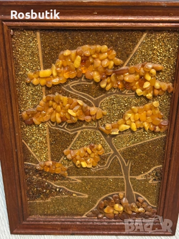 Антикварна съветска картина от естествен балтийски жълт кралски кехлибар . Размер 25см/17см. , снимка 2 - Антикварни и старинни предмети - 53326692