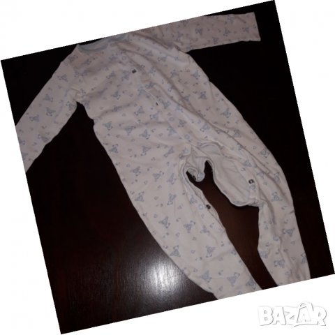 12-18м 86см  Гащеризон Ромпер с дълъг ръкав Материя памук Цвят бяло със сини мечета Без следи от упо