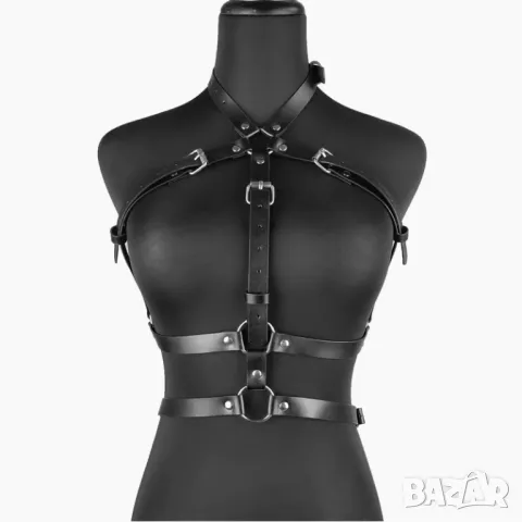 Кожен сутиен харнес нашийник, халки и катарами, сексуално облекло, бдсм, фетиш, готик, снимка 4 - Бельо - 48803302