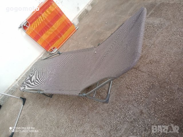 Олекотен шезлонг, сгъваемо легло, туристическо за плаж и градина сив, снимка 3 - Къмпинг мебели - 37622419