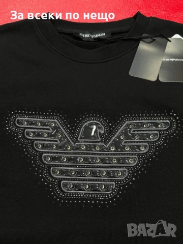 Emporio Armani Мъжка Черна Памучна Блуза С Дълъг Ръкав Емпорио Армани Код A954, снимка 2 - Блузи - 52020956