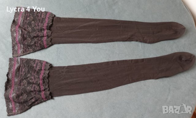М/L нови силиконови чорапи в кафяво с богата дантела, снимка 2 - Бельо - 43218594