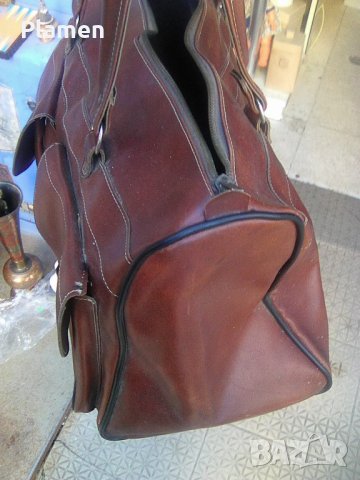 Стара българска кожена чанта сак с ципове, снимка 3 - Чанти - 43593526