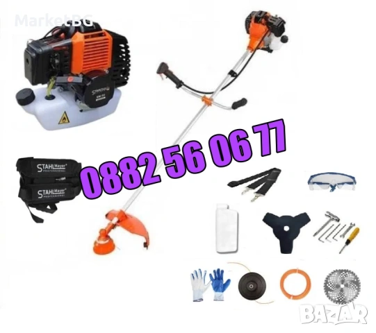 Четиритактов бензинов тример 74 куб., моторна косачка за трева + самар, снимка 2 - Градинска техника - 53249586