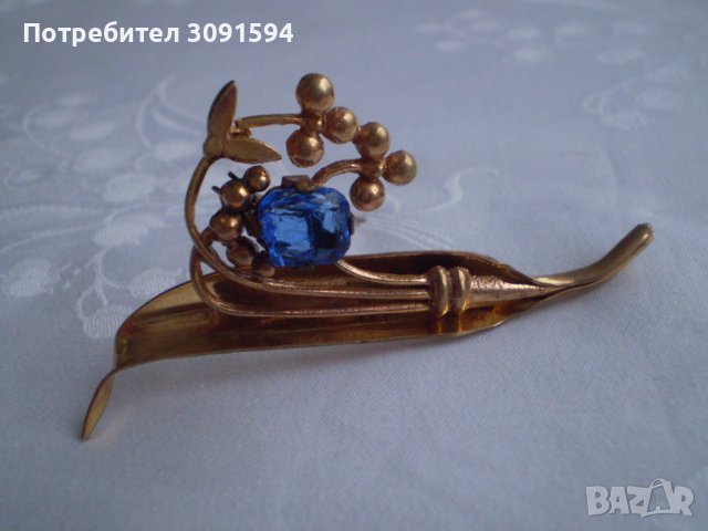 Арт Деко брошка цвете жълт метал , снимка 2 - Антикварни и старинни предмети - 39277401