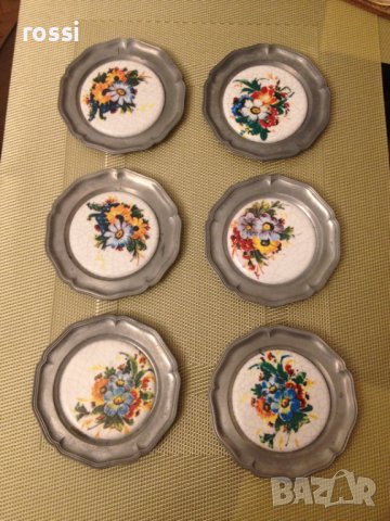 Старинни немски чинии за стена от калай и рисуван порцелан/1