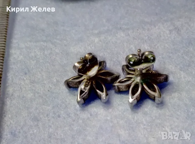 ФЛОРАЛНИ СКЪПОЦЕННИ СРЕБЪРНИ ОБЕЦИ МАРГАРИТКИ РОДИРАНО СРЕБРО 925 с ФАСЕТИРАН ЧЕРЕН ТУРМАЛИН 42320, снимка 7 - Обеци - 50136131