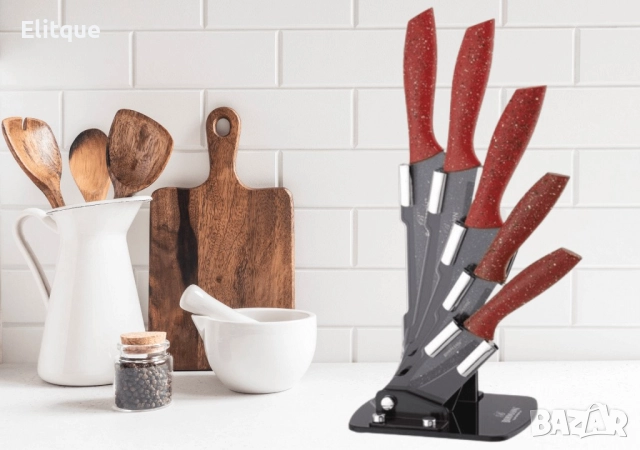 Комплект Bohmann, 5броя, Мраморно покритие, Акрилна поставка, Червен, снимка 3 - Други - 52819889