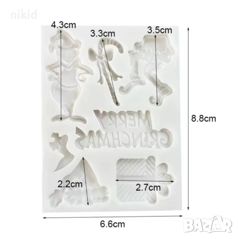 Гринч грийнч Grinch Коледен Merry Christmas силиконов молд форма фондан шоколад декор украса, снимка 3 - Форми - 51449114