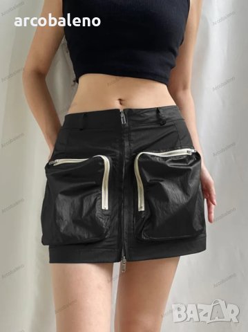 Дамска едноцветна пола с цип и голям джоб с висока талия, 3цвята - 023, снимка 4 - Поли - 40714473