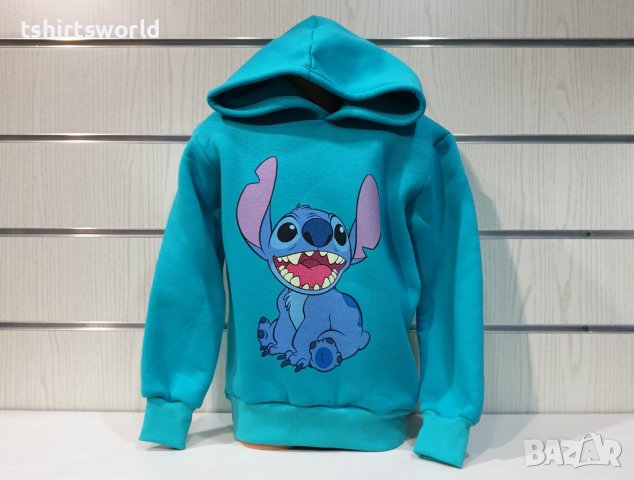 Нов мъжки суичър с дигитален печат Стич (Stitch) в зелен цвят, снимка 5 - Суичъри - 38906924