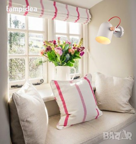 АПЛИК - БЯЛ ЛАК С ЧЕРВЕН КАБЕЛ - ДЪРВЕН АКЦЕНТ, снимка 6 - Лампи за стена - 38395129