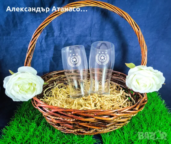 Гравирани комплекти стъклени чаши с декорирана кошница, снимка 8 - Чаши - 50406198